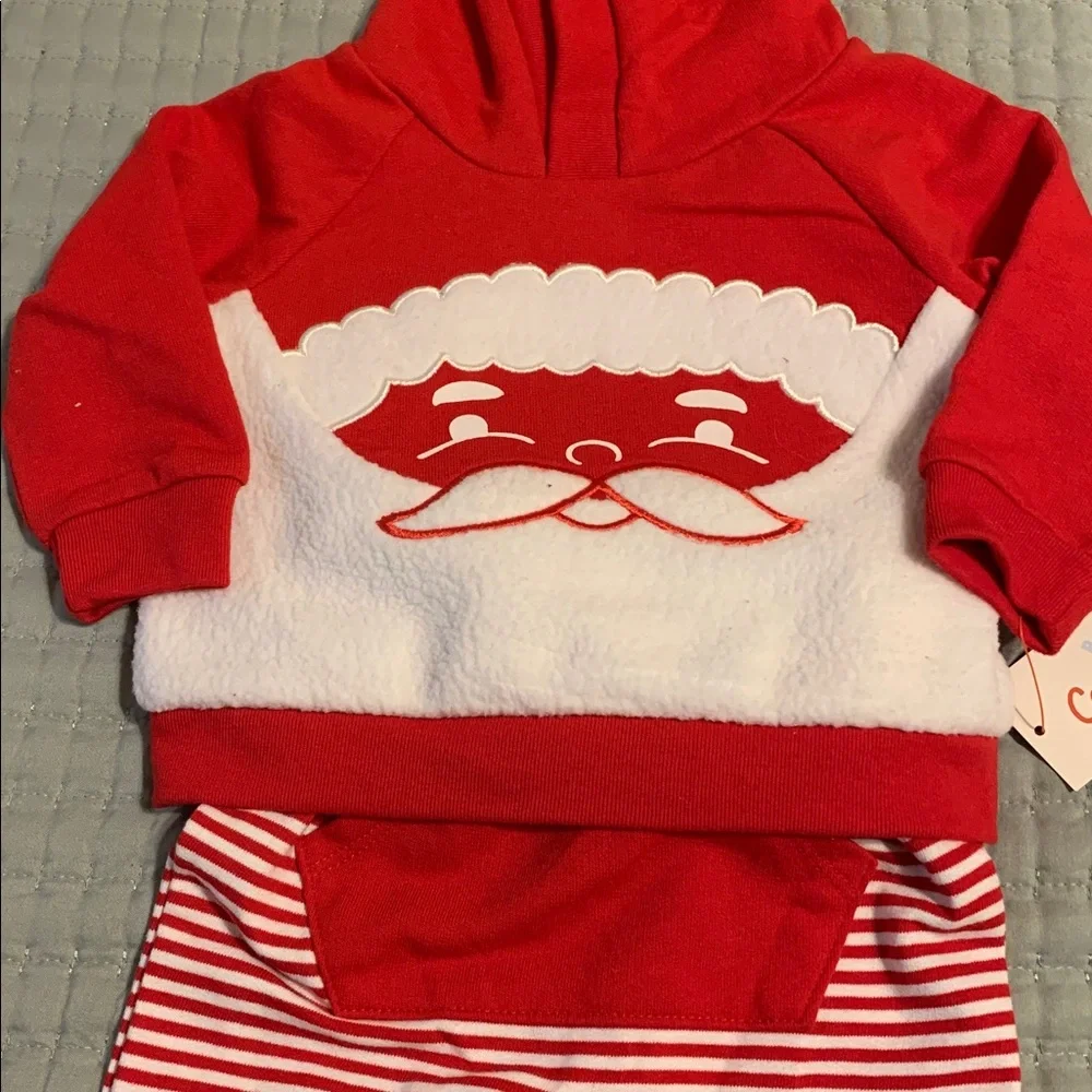 Cat & Jack Santa Baby 2-Pc Outfit Size 6-9 Mo NEW Striped pants & Santa hoodie